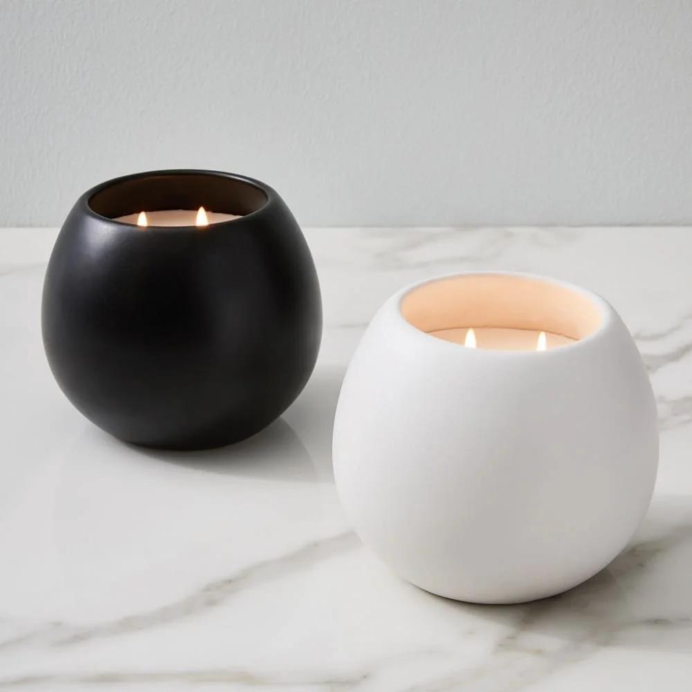 ONE OFF WHITE West Elm Pure Ceramic Two-Wick Candle